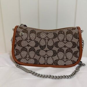 Brown and Tan Chain Shoulder Bag